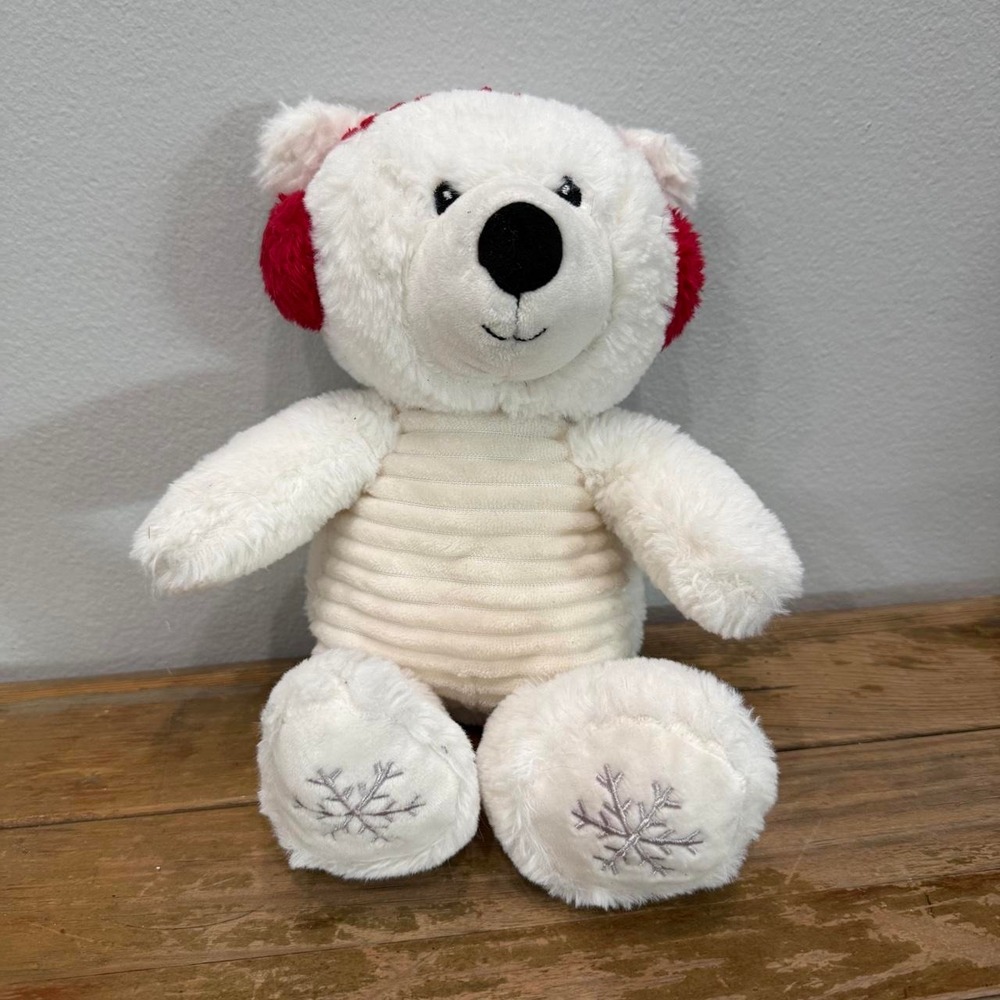 Spark Create Imagine White Plush Teddy Bear Red Earmuffs Snowflake Winter 9in
